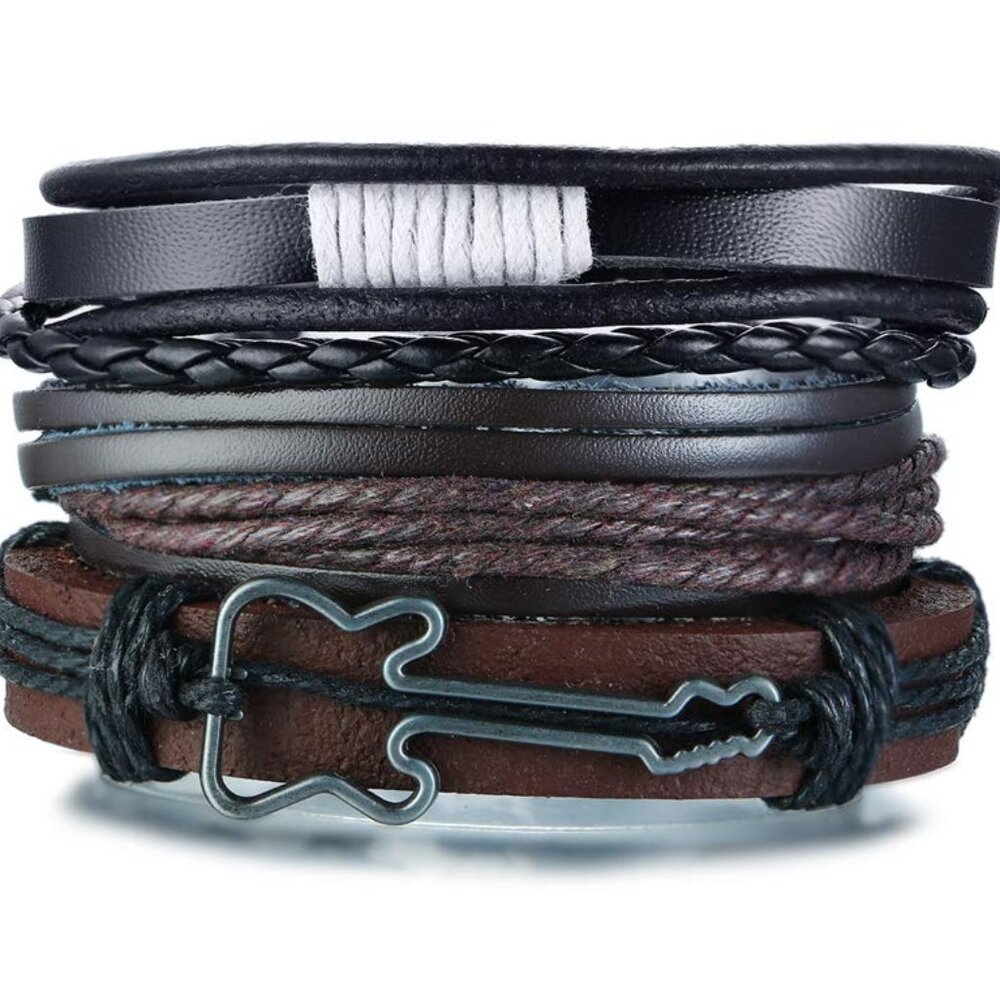 Adjustable Leather Bracelet Set Multilayered Stac… - image 1